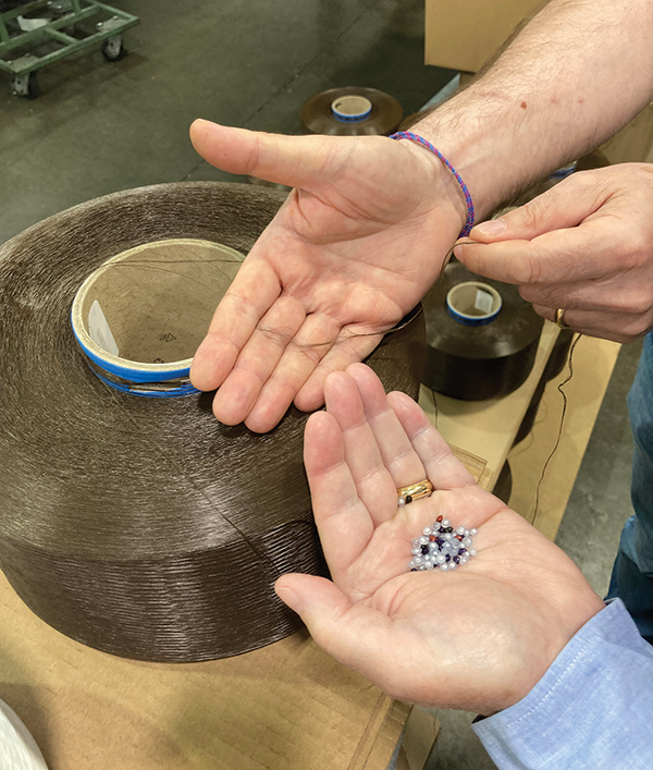 Total look, one stop. CT Nassau starts with polymer chips to produce polypropylene yarn that melts easily to be recycled into other materials.